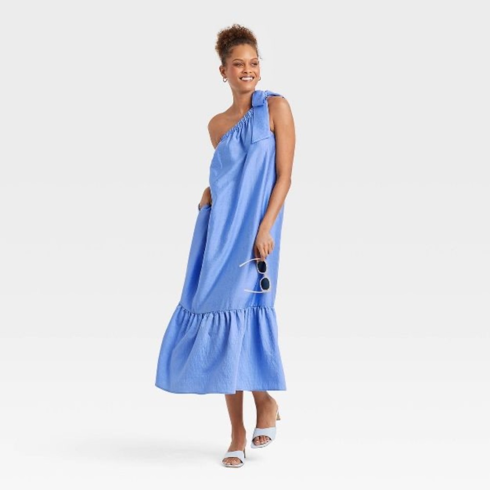 Women's One Shoulder Sleeveless Tiered Dress - A New Day™ (medium)